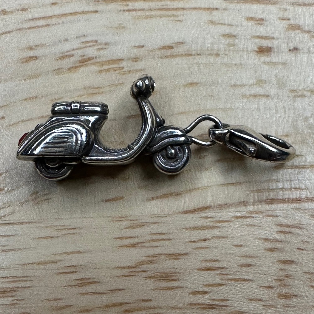 Brighton Vintage‎ Style Silver Plated Scooter Moped Charm with Two Crystals
